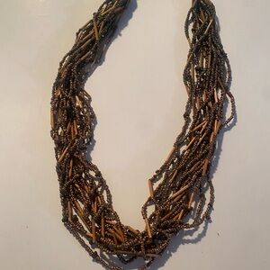 Untamed Multi-Strand Brown Beaded Necklace with great texture